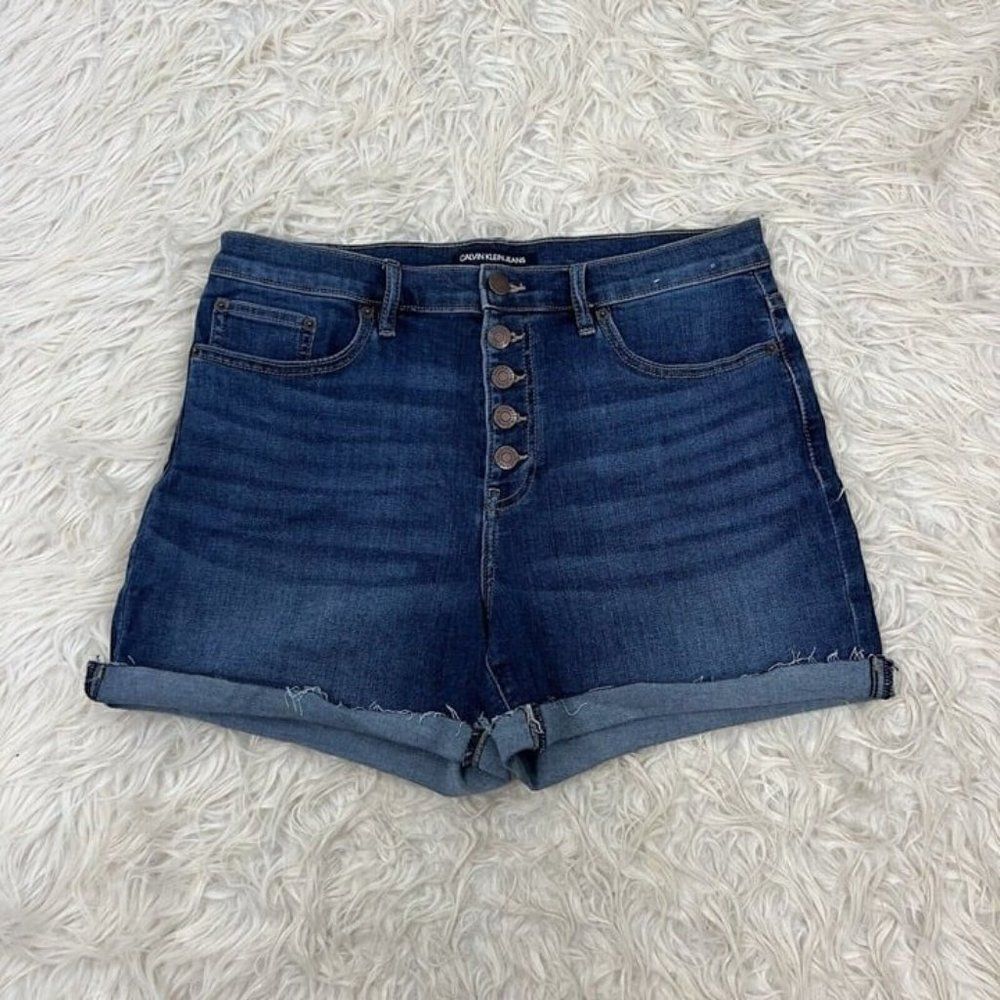 Calvin Klein Jeans Women's Repreve High Rise Buttonfly Jean Short Cotton Size 30